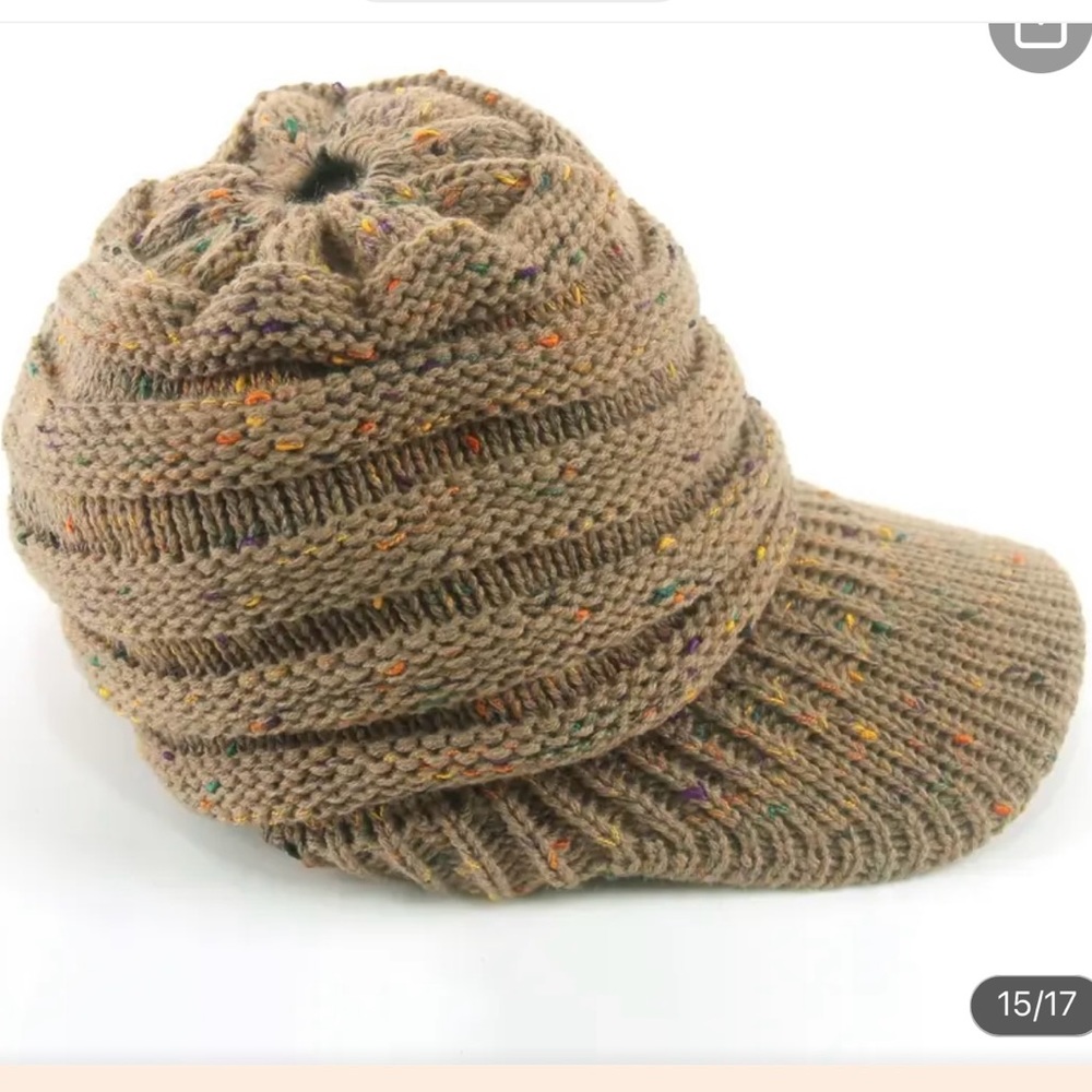 Multi colored knit beanie with ponytail hole